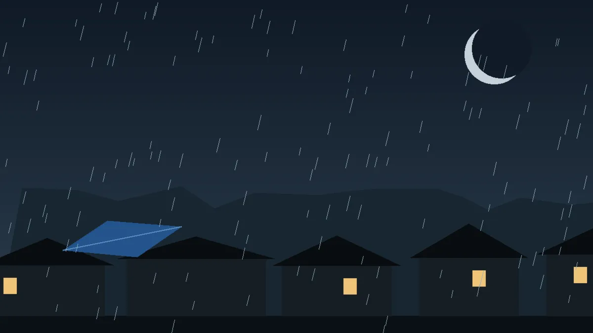 Emergency Hail Damage Roof Repair & Replacement Winter Park, CO — night rain on a damaged roof in Winter Park, Colorado