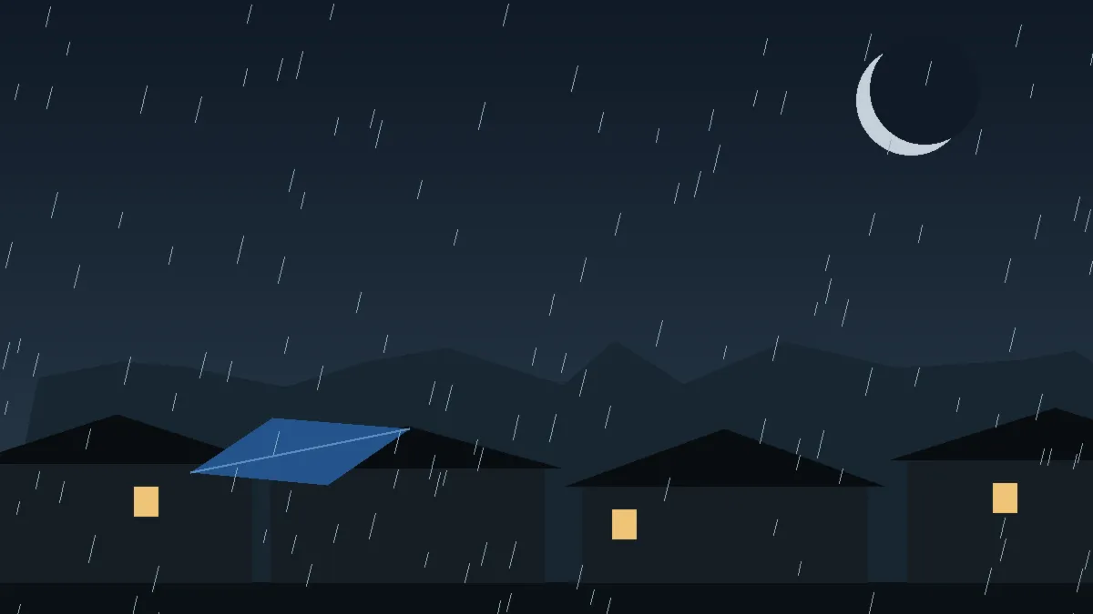 Emergency Hail Damage Roof Repair & Replacement Woodrow, CO — night rain on a damaged roof in Woodrow, Colorado