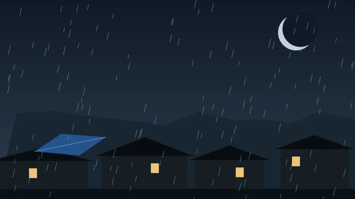 Emergency Hail Damage Roof Repair & Replacement Wray, CO — night rain on a damaged roof in Wray, Colorado