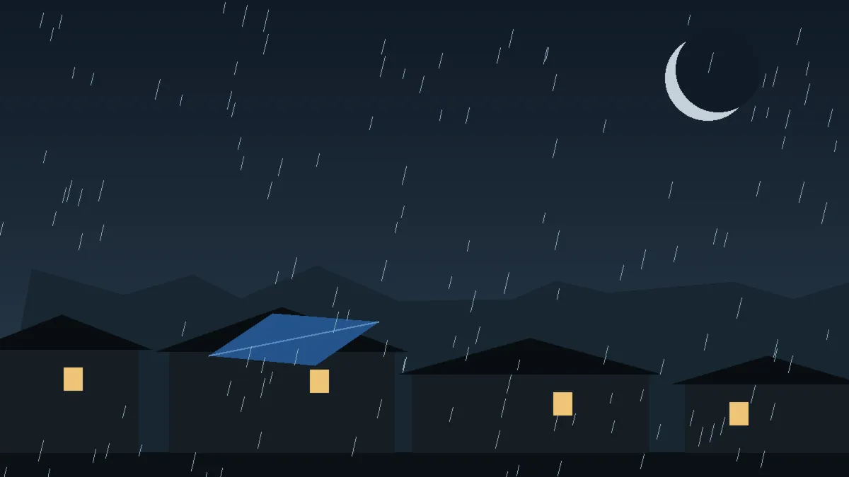 Emergency Hail Damage Roof Repair & Replacement Yoder, CO — night rain on a damaged roof in Yoder, Colorado