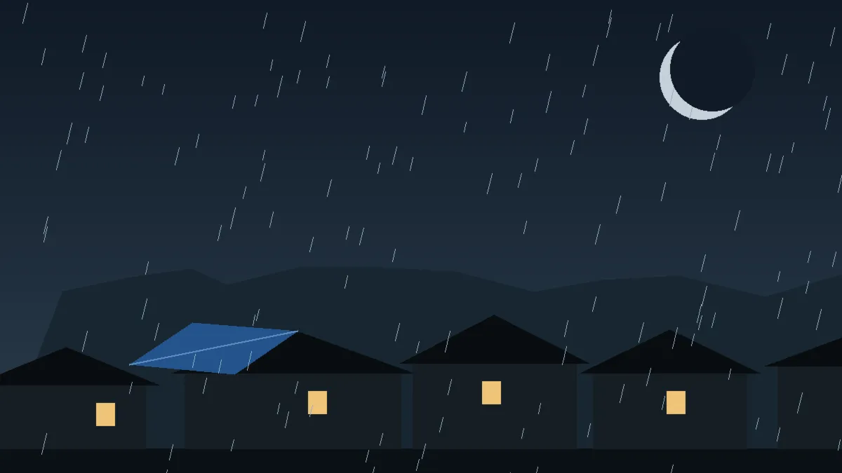 Emergency Hail Damage Roof Repair & Replacement Yuma, CO — night rain on a damaged roof in Yuma, Colorado