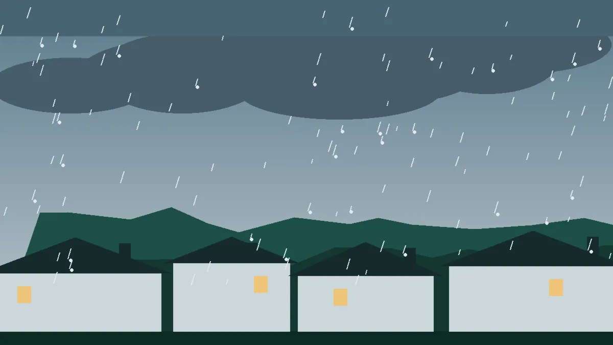 Emergency Roof Tarping — a roofer battening a tarp over storm damage at dusk