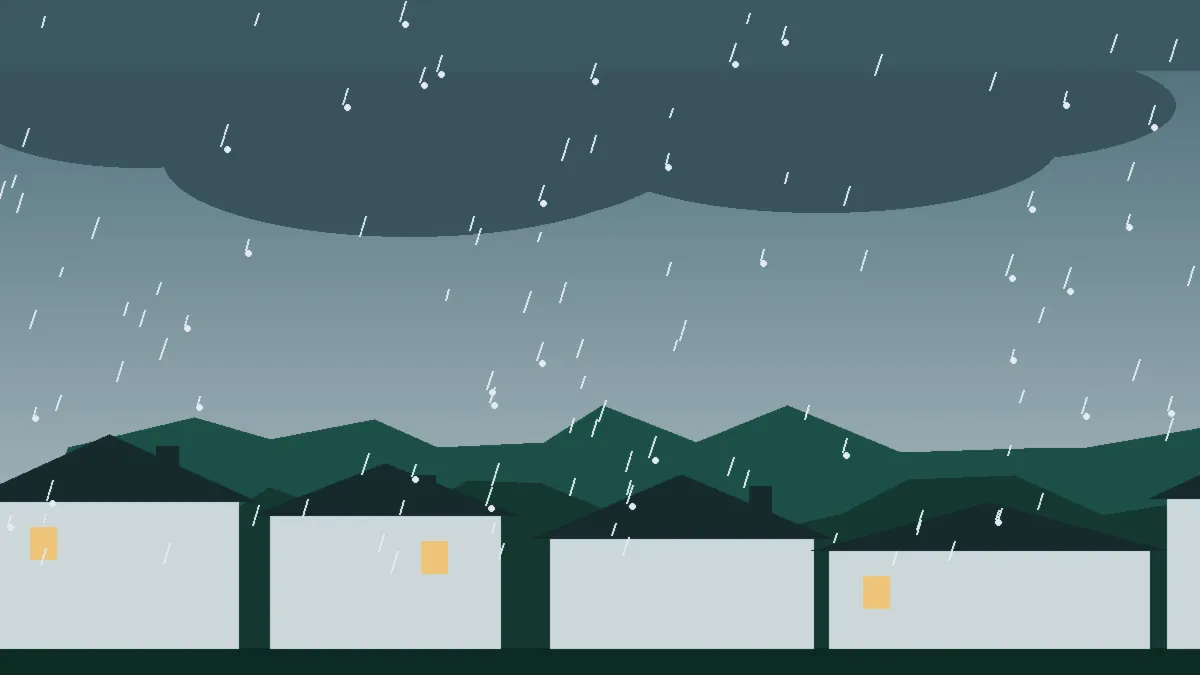 Roof Flashing Repair — creased step flashing along a wall joint after hail