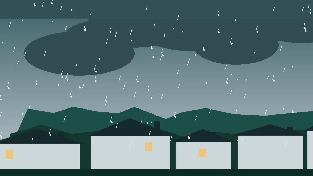 Hail Damage Roof Repair & Replacement Ault, CO — storm light over rooftops in Ault, Colorado
