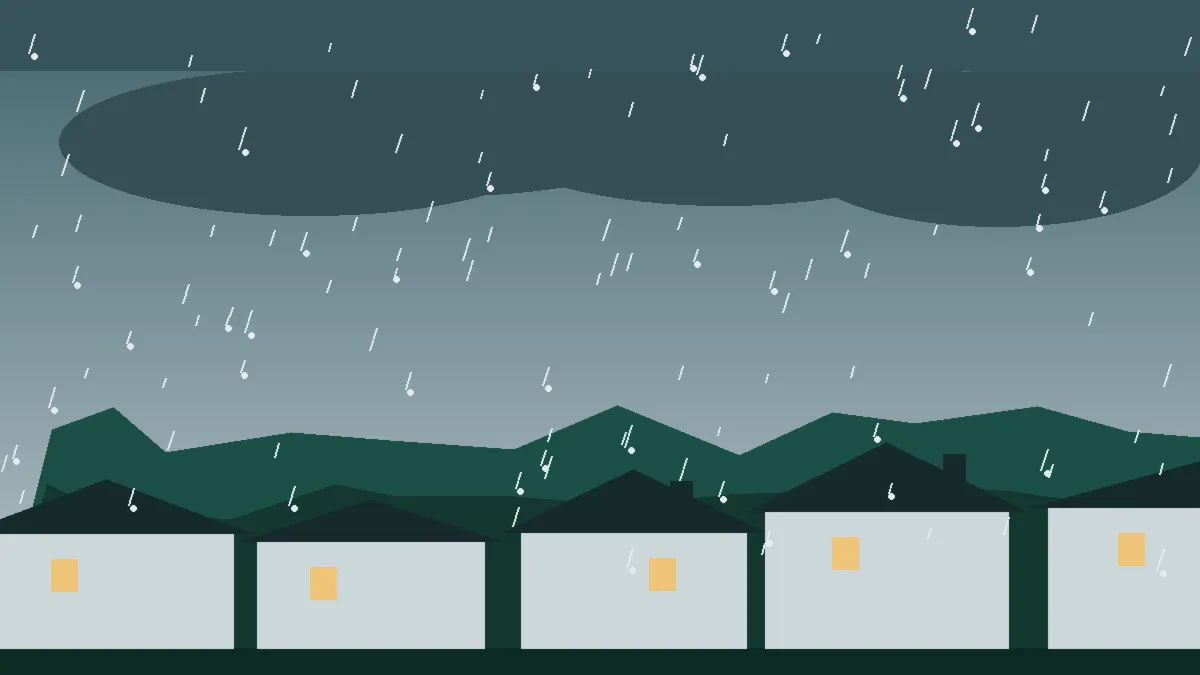 Hail Damage Roof Repair & Replacement Aurora, CO — storm light over rooftops in Aurora, Colorado