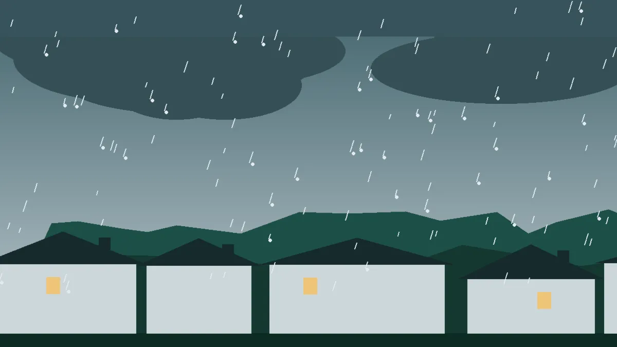 Hail Damage Roof Repair & Replacement Bellvue, CO — storm light over rooftops in Bellvue, Colorado