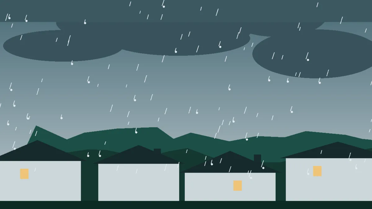Hail Damage Roof Repair & Replacement Bennett, CO — storm light over rooftops in Bennett, Colorado