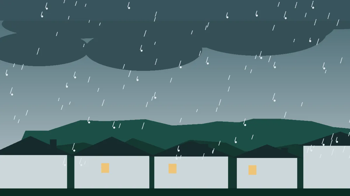 Hail Damage Roof Repair & Replacement Byers, CO — storm light over rooftops in Byers, Colorado