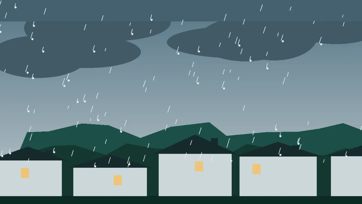 Hail Damage Roof Repair & Replacement Castle Rock, CO — storm light over rooftops in Castle Rock, Colorado