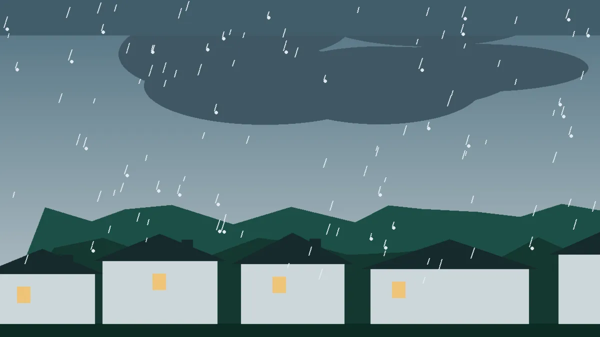 Hail Damage Roof Repair & Replacement Collbran, CO — storm light over rooftops in Collbran, Colorado