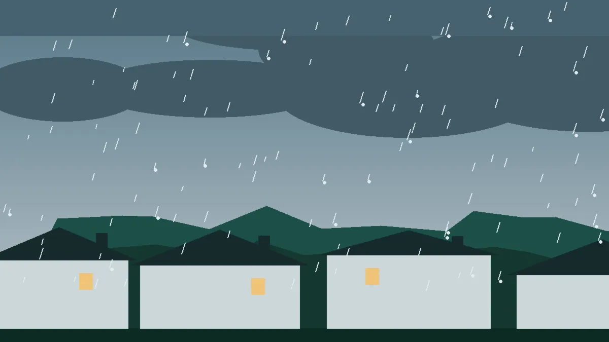 Hail Damage Roof Repair & Replacement Cripple Creek, CO — storm light over rooftops in Cripple Creek, Colorado