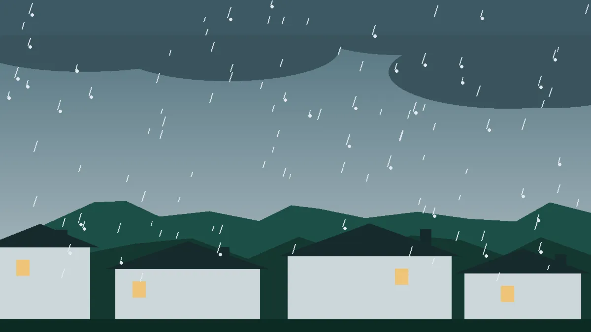 Hail Damage Roof Repair & Replacement Dacono, CO — storm light over rooftops in Dacono, Colorado