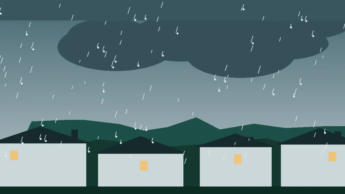Hail Damage Roof Repair & Replacement Eckley, CO — storm light over rooftops in Eckley, Colorado
