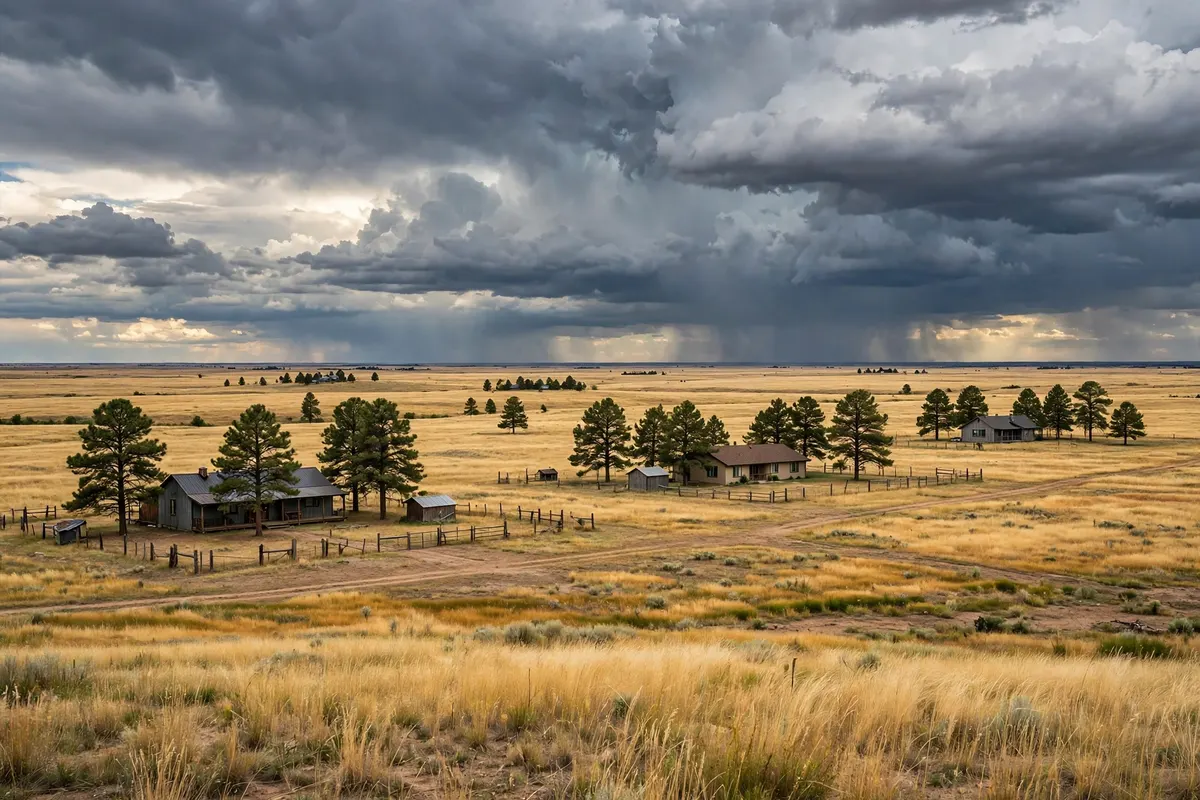 Hail Damage Roof Repair & Replacement Elbert County, CO — ranch rooftops under a big plains sky with storm clouds building