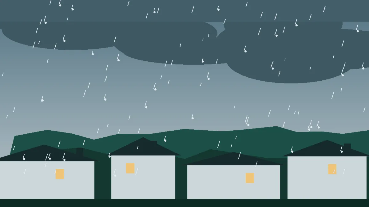 Hail Damage Roof Repair & Replacement Evans, CO — storm light over rooftops in Evans, Colorado