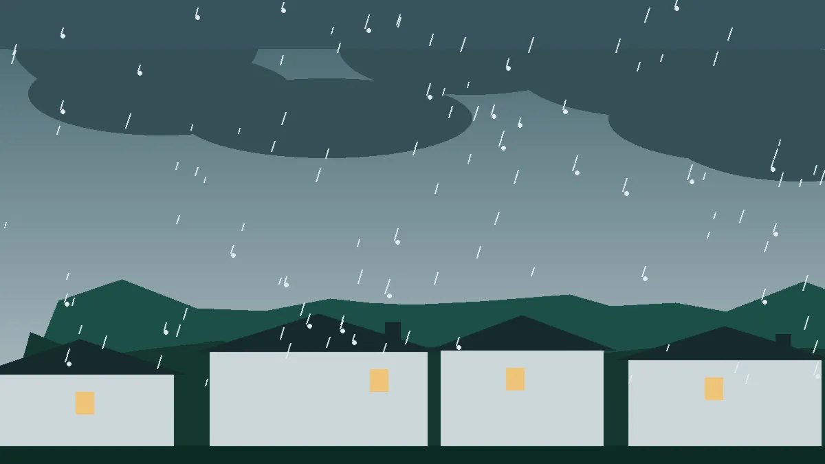 Hail Damage Roof Repair & Replacement Evergreen, CO — storm light over rooftops in Evergreen, Colorado