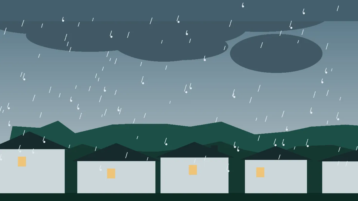 Hail Damage Roof Repair & Replacement Fort Morgan, CO — storm light over rooftops in Fort Morgan, Colorado