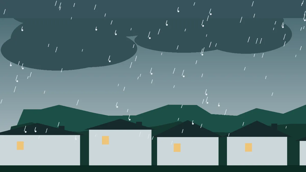 Hail Damage Roof Repair & Replacement Fowler, CO — storm light over rooftops in Fowler, Colorado