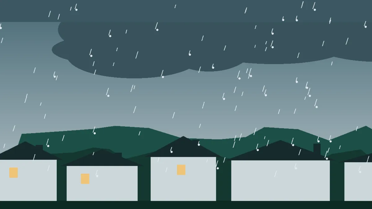 Hail Damage Roof Repair & Replacement Fruita, CO — storm light over rooftops in Fruita, Colorado