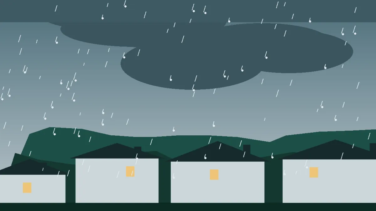 Hail Damage Roof Repair & Replacement Idaho Springs, CO — storm light over rooftops in Idaho Springs, Colorado