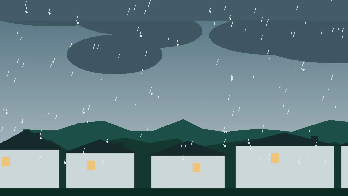 Hail Damage Roof Repair & Replacement Jefferson, CO — storm light over rooftops in Jefferson, Colorado