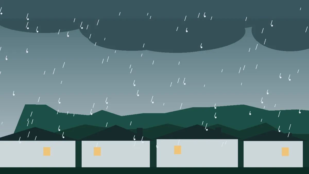 Hail Damage Roof Repair & Replacement Kersey, CO — storm light over rooftops in Kersey, Colorado