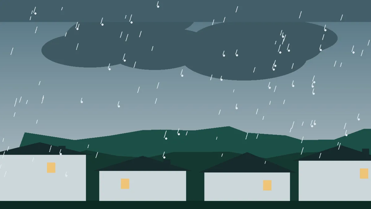 Hail Damage Roof Repair & Replacement Las Animas, CO — storm light over rooftops in Las Animas, Colorado