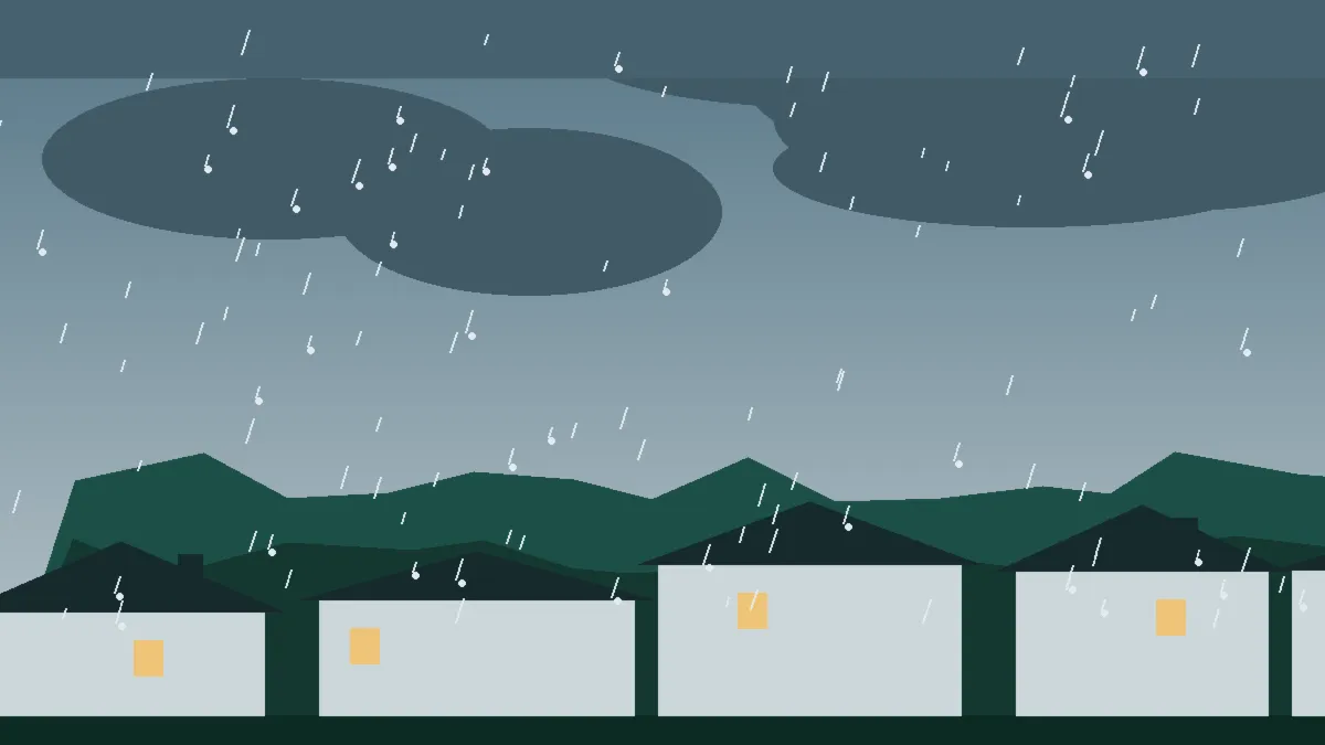 Hail Damage Roof Repair & Replacement Livermore, CO — storm light over rooftops in Livermore, Colorado