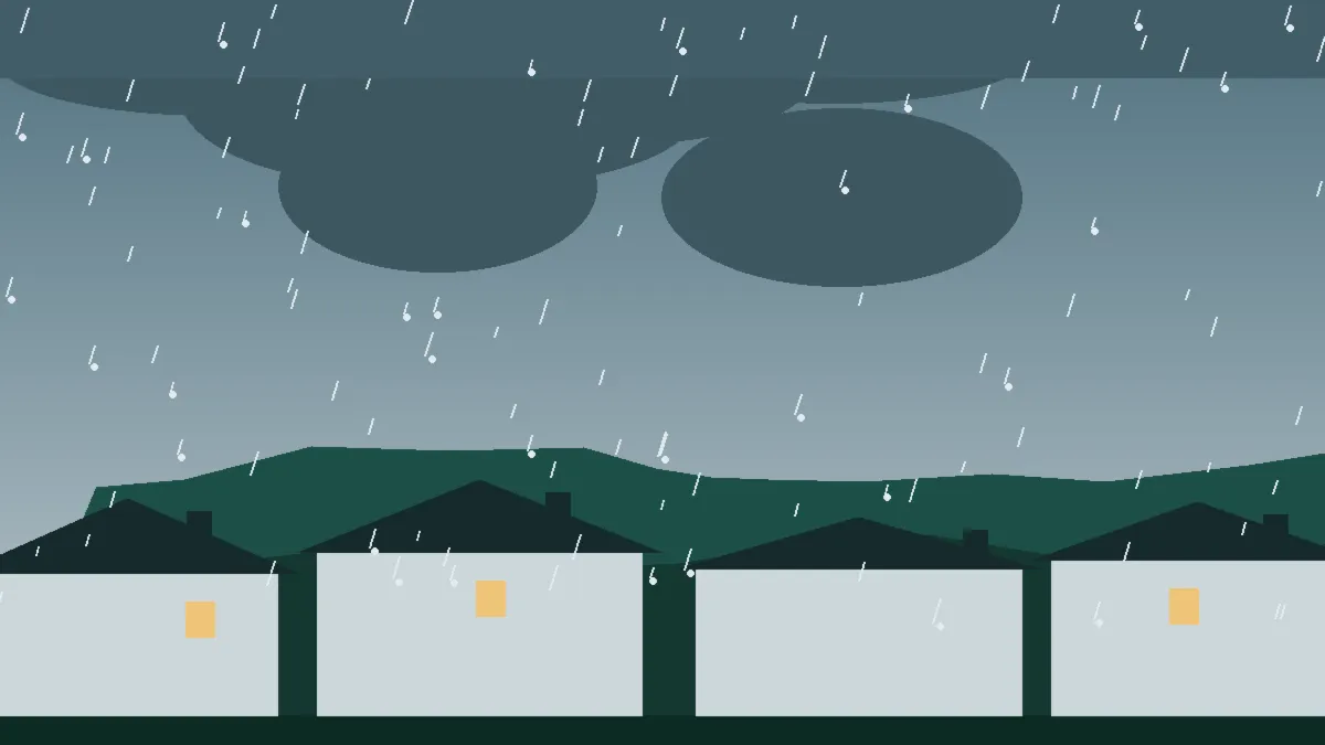 Hail Damage Roof Repair & Replacement Longmont, CO — storm light over rooftops in Longmont, Colorado