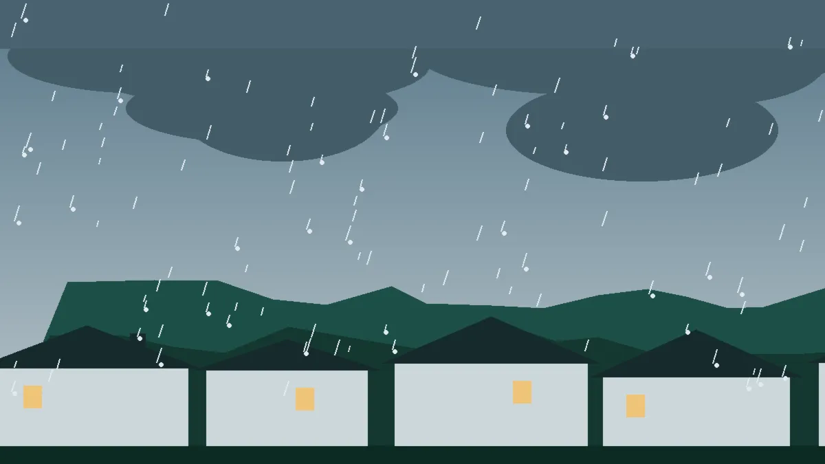 Hail Damage Roof Repair & Replacement Loveland, CO — storm light over rooftops in Loveland, Colorado