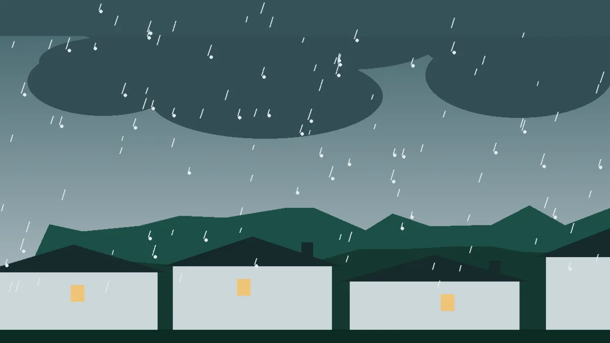 Hail Damage Roof Repair & Replacement Lyons, CO — storm light over rooftops in Lyons, Colorado