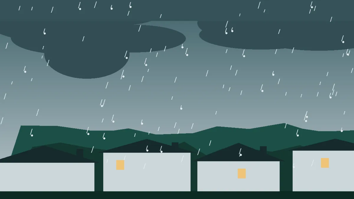 Hail Damage Roof Repair & Replacement Manitou Springs, CO — storm light over rooftops in Manitou Springs, Colorado
