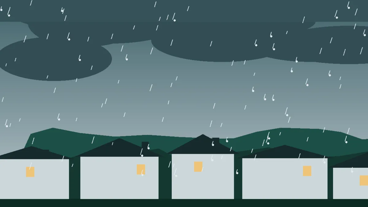 Hail Damage Roof Repair & Replacement Manzanola, CO — storm light over rooftops in Manzanola, Colorado