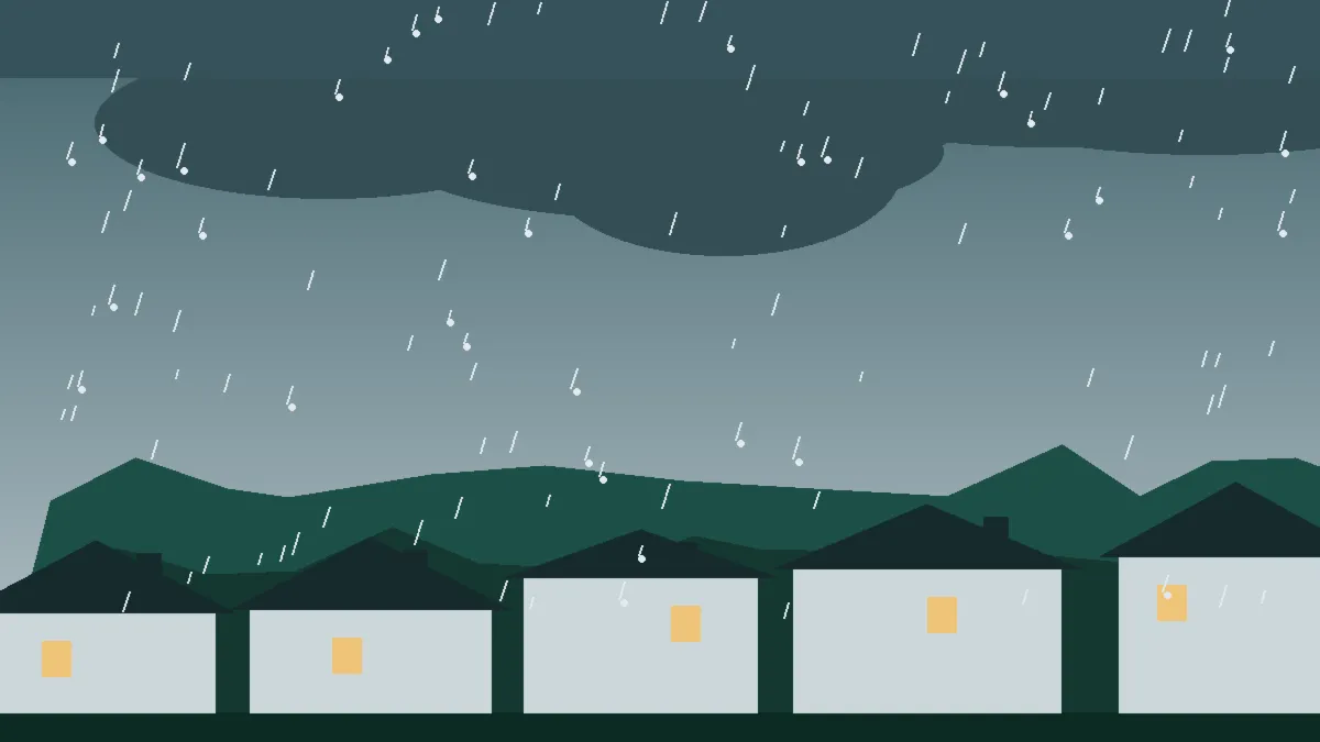 Hail Damage Roof Repair & Replacement Merino, CO — storm light over rooftops in Merino, Colorado