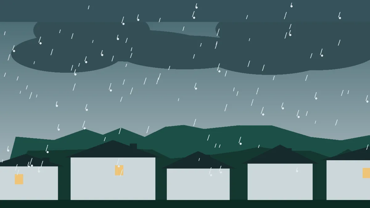 Hail Damage Roof Repair & Replacement Nunn, CO — storm light over rooftops in Nunn, Colorado