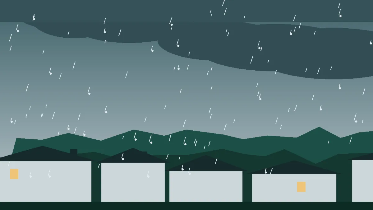 Hail Damage Roof Repair & Replacement Paonia, CO — storm light over rooftops in Paonia, Colorado