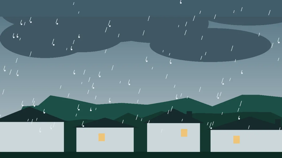 Hail Damage Roof Repair & Replacement Pine, CO — storm light over rooftops in Pine, Colorado
