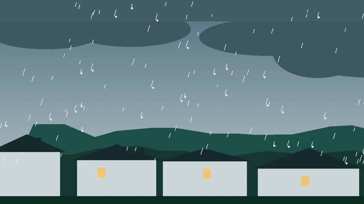Hail Damage Roof Repair & Replacement Platteville, CO — storm light over rooftops in Platteville, Colorado