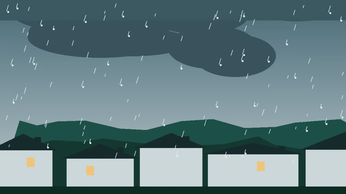 Hail Damage Roof Repair & Replacement Pritchett, CO — storm light over rooftops in Pritchett, Colorado