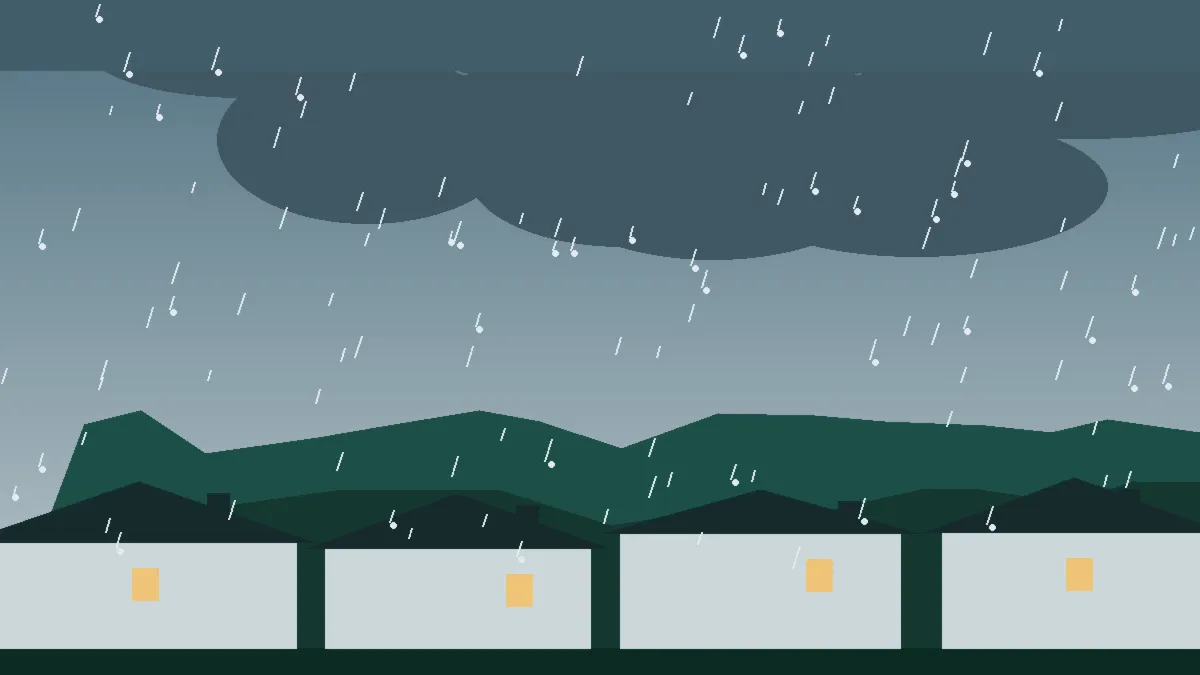 Hail Damage Roof Repair & Replacement Seibert, CO — storm light over rooftops in Seibert, Colorado