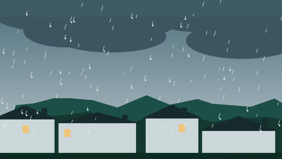 Hail Damage Roof Repair & Replacement Timnath, CO — storm light over rooftops in Timnath, Colorado