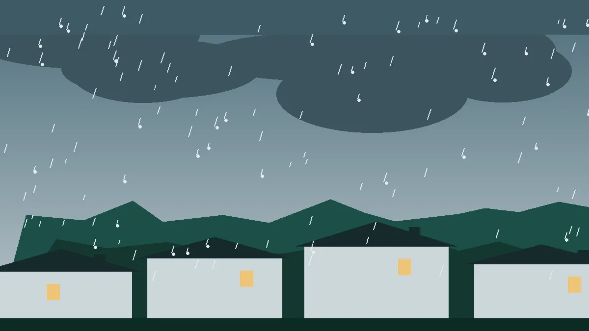 Hail Damage Roof Repair & Replacement Watkins, CO — storm light over rooftops in Watkins, Colorado