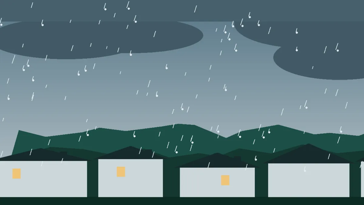 Hail Damage Roof Repair & Replacement Wheat Ridge, CO — storm light over rooftops in Wheat Ridge, Colorado