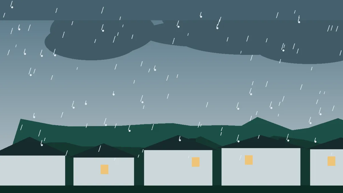Hail Damage Roof Repair & Replacement Wiggins, CO — storm light over rooftops in Wiggins, Colorado
