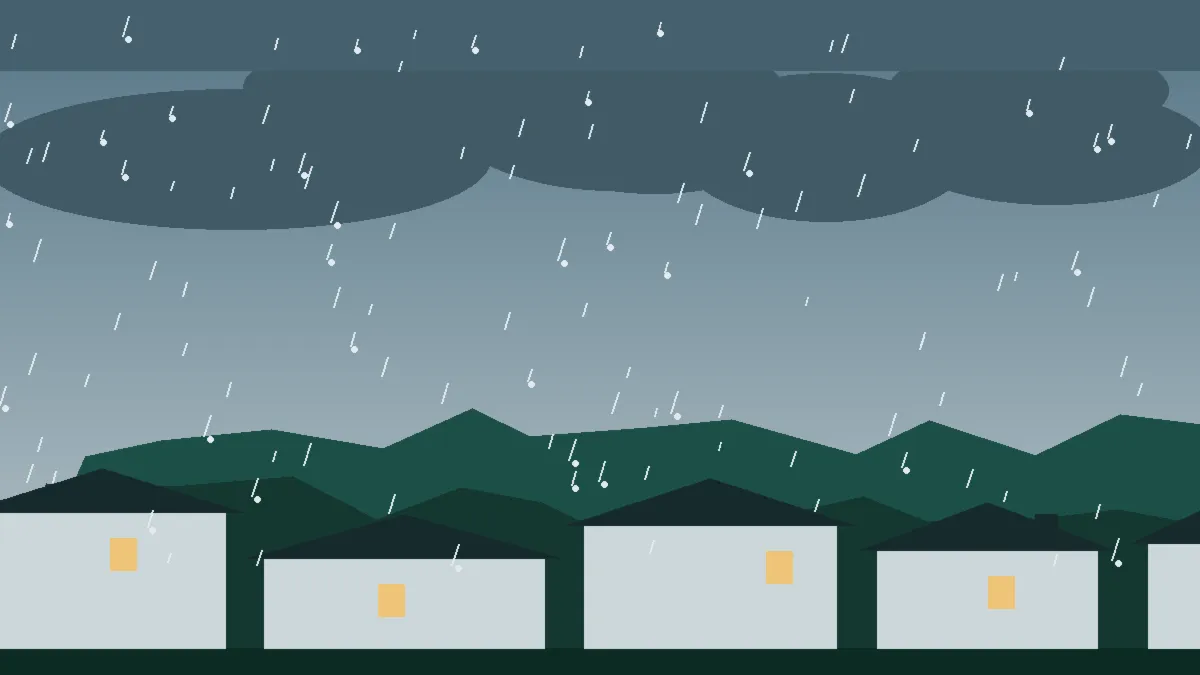 Hail Damage Roof Repair & Replacement Windsor, CO — storm light over rooftops in Windsor, Colorado