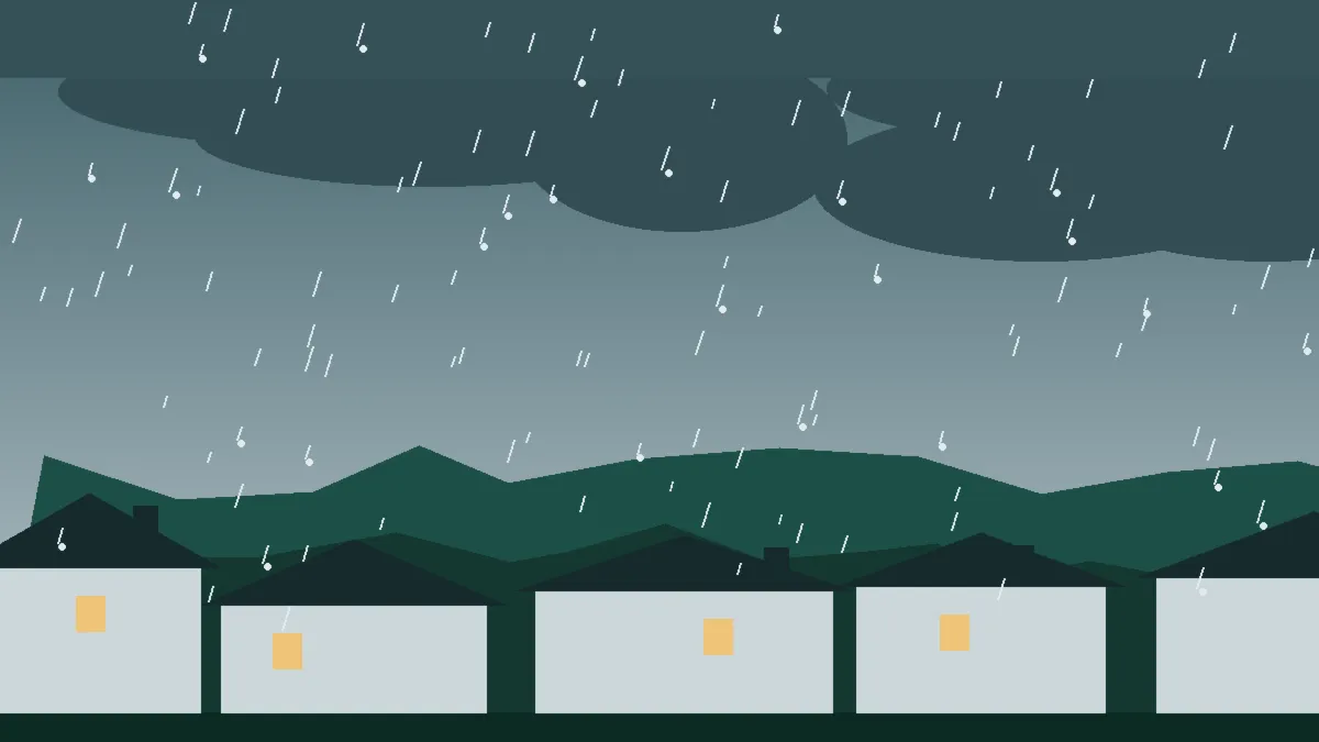 Hail Damage Roof Repair & Replacement Wolcott, CO — storm light over rooftops in Wolcott, Colorado