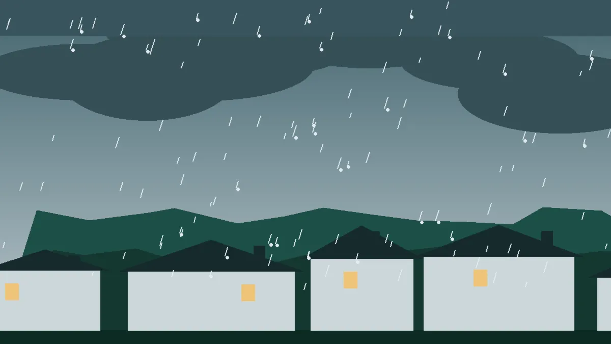 Hail Damage Roof Repair & Replacement Woodland Park, CO — storm light over rooftops in Woodland Park, Colorado