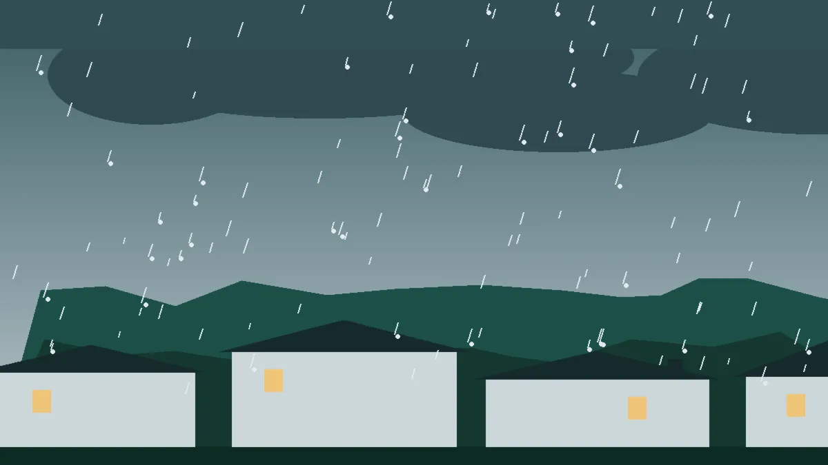 Roof Leak Repair — a ceiling stain spreading below a hail-damaged roof